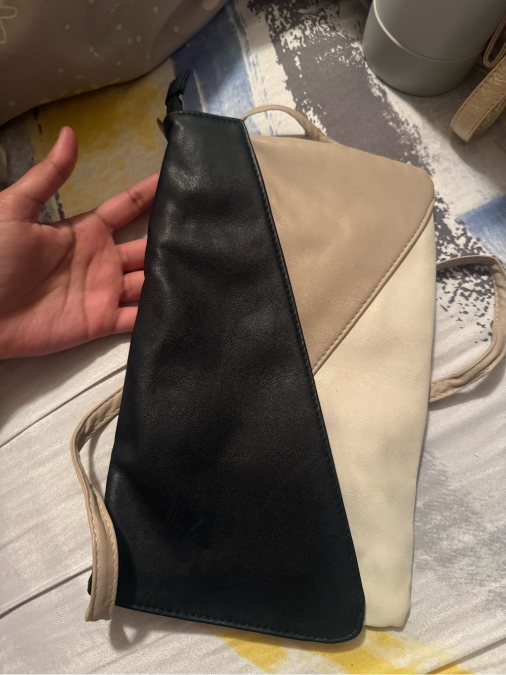 Tri-Tone Black, Cream & Tan Women's Crossbody Clutch